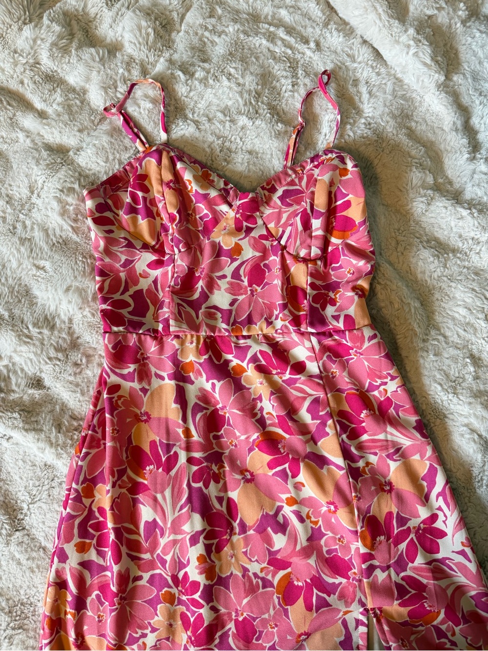 Floral Pink and Peach Sundress with Spaghetti Straps